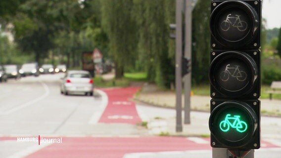 Eine Fahrradampel die grün zeigt und ein unscharfes Auto im Hintergrund. © Screenshot 